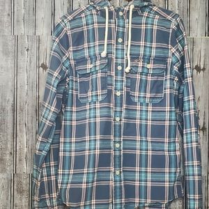 Hollister plaid hoodie button up